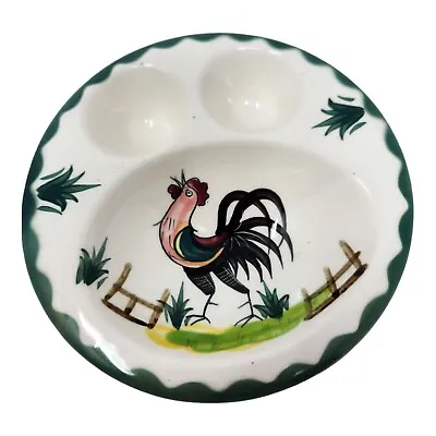Vintage Egg Cups Double Soft Boiled Oatmeal Grits Bowl Dish Rooster Chicken Farm • $19.89