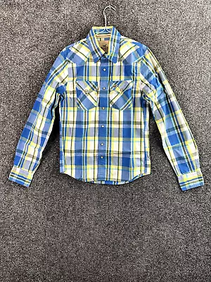Hollister Men Shirt Small Regular Long Sleeve Cotton Plaid Snap Collared Cutaway • £9.99