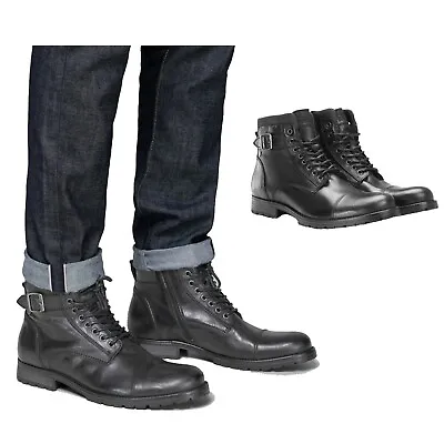 £52.99 • Buy Jack & Jones Mens Casual Ankle Chelsea Biker Buckle Lace Up Boots Shoe Size 6-11