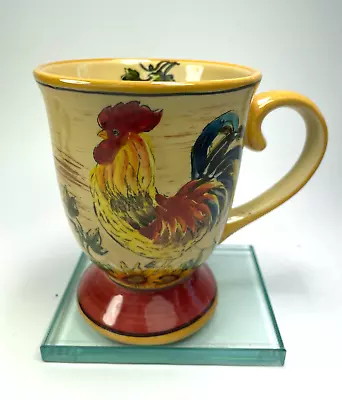 Maxcera Corp Rooster Mug Footed Red Rooster Sun Flower Handprinted Retired C94 • $24.99