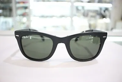 Ray-Ban RB4105 601-S Folding Wayfarer Sunglasses Matte Black/Green • $139