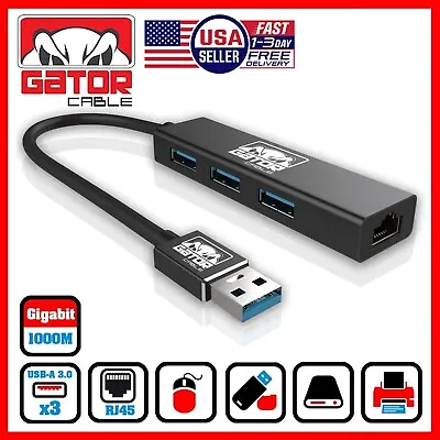 USB 3.0 Gigabit Ethernet LAN RJ45 1000Mbps Network Adapter 3-USB Port HUB PC Mac • $13.99