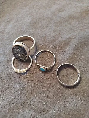 Vintage Silver 925 RutilateQuartz Turquoise And Solid Silver Color Rings Size 6 • $6.20