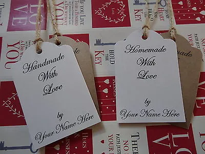 Small Personalised Handmade Homemade With Love Strung Tags Labels Script Font • £4.75