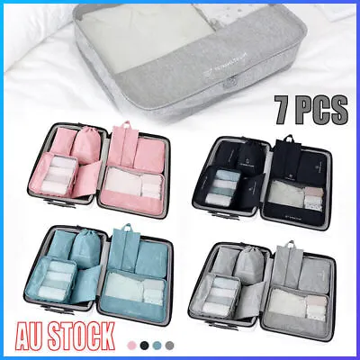 $18.66 • Buy 7Pcs Packing Cubes Travel Pouches Luggage Organiser Clothes Suitcase Storage Bag