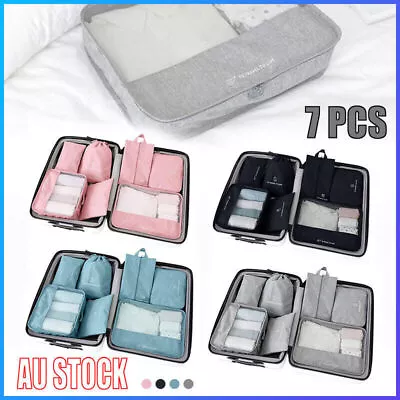 $18.66 • Buy 7Pcs Packing Cubes Travel Pouches Luggage Organiser Clothes Suitcase Storage Bag