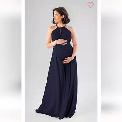 Kennedy Blue Maternity 8 Lacey Navy Blue Halter Floor Length Bridesmaid Dress • £57.90