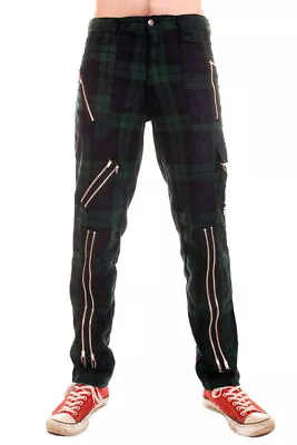 Tiger Of London Mens Punk Rock Zip Bondage Green Woolly Tartan Pants. • £39.99