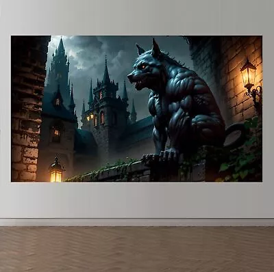 Wall Printed Fabric Wolf Gargoyle Gothic Devil Beast Animal Castle Night Demon • $38