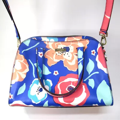 Kate Spade Handbag Vegan Leather Blue Multi Floral Tropical Botanical Designer  • £59.99