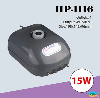 Sunsun HP-1116 15W 4 X Outlets Aquarium Fish Tank Air Pump 4 X 2.5L/m • $35.90