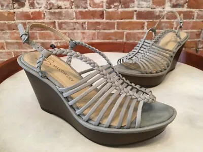 B Makowsky Willow Blue Grey Leather Braided Wedge Sandals 6.5 New • $24.95