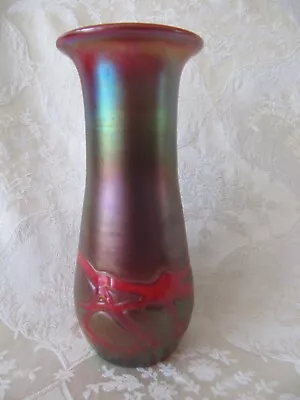 Vtg 8  Hand Blown Iridescent Art Glass Phoenician Red Vase SIGNED~ Made In Malta • $69.99