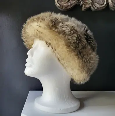 VINTAGE PLUSH GENUINE SHEEPSKIN FUR CAP HAT With FOLDED BRIM • $49