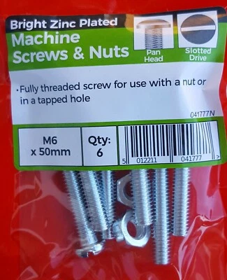 £3.19 • Buy M4 & M5 & M6 Zinc Machine Pan Head Screws / Bolts Slotted With Full Nuts 
