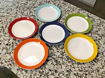 Crate & Barrel Set Of 6 Multi-Colors Dessert Snack Plates 6 1/2  Blue Red Yellow • $17.99