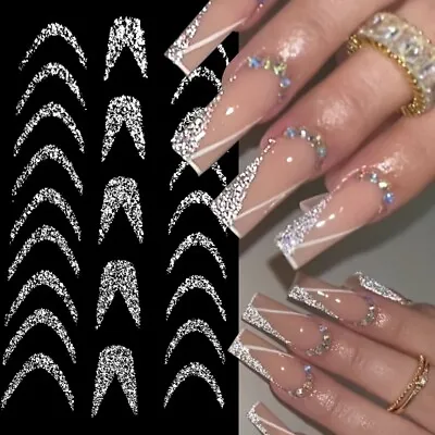 $1.10 • Buy 3D Nail Stickers Reflective Glitter Gold Silver Line French Tips Nail Art Decals