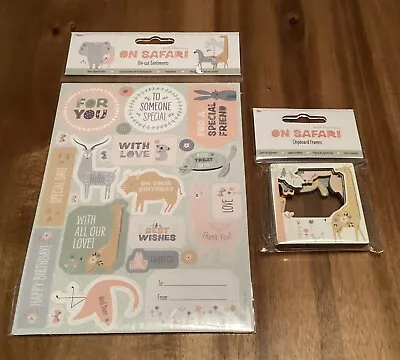 Docrafts Papermania ON SAFARI 6 Chipboard Frames & Die Cut Sentiments 2 Sheets • £6.50