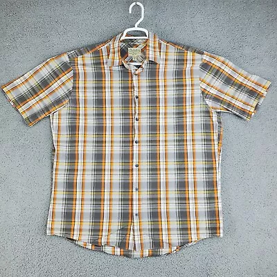 Cabellas Mens Grey Orange Plaid Button Down Short Sleeve Shirt XLT • $21.15