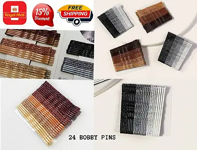 £2.99 • Buy 24 Long Large 5.1cm Kirby Hair Grips Clips Bobby Waved Pins Slides Black Brown