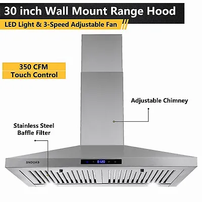 30 Inch Wall Mount Range Hood Vent Kitchen Stainless Steel Vented Touch Control • $139.99