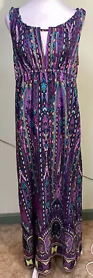 Eci New York Women's Size 10 Purple Abstract Boho Sleeveless Long Maxi Sundress • $24.99