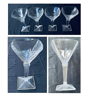 VINTAGE Bombay Crystal Martini Glasses Square Clear Art Deco 4-Piece Set • $48.88