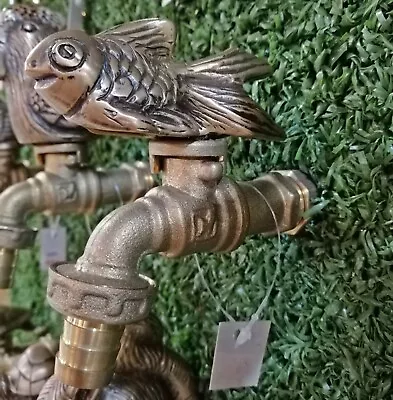 Brass Faucet Water Fish Gold Garden Vintage Tap Home Spigot Yard Decor Living  • $68