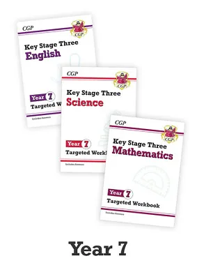 New CGP Year 7 Catch Up 3-book Bundle: MathsEnglish & Science Targeted Workbook • £19.99