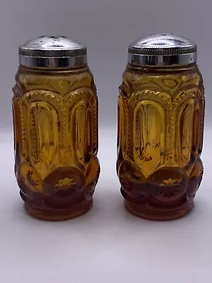 Vintage LE SMITH GLASS Amber Moon & Stars Salt & Pepper Shakers • $20.99