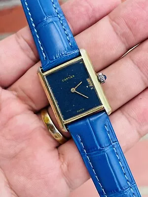 Vintage Cartier Paris Tank Blue 18k Gold Electroplated Mens Watch • $330