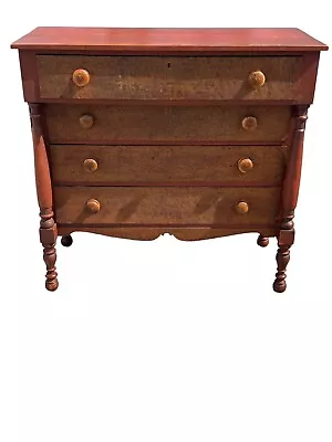 Sheraton Birdseye Maple & Cherry Red Wash New England Dresser Chest Drawers 1830 • $750