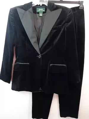 Lauren Ralph Lauren Suit Women's 8 Black Blazer & Pants Velvet • $72.99