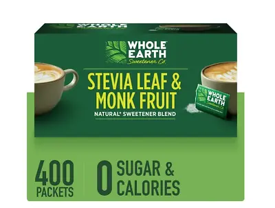 Whole Earth Stevia & Monk Fruit Zero Calorie Sweetener 400 Packets Free Ship • $16.98