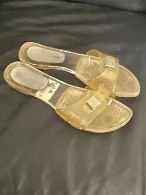 Vintage 2005 Chanel Interlocking CC Logo Jelly Clear Slide Sandals Sz 11 • $179.99