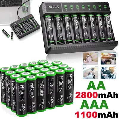 AAA AA Rechargeable Batteries 1100 2800mAh 1.2V Ni-MH / 8 Slots LCD Charger Lot • $8.99