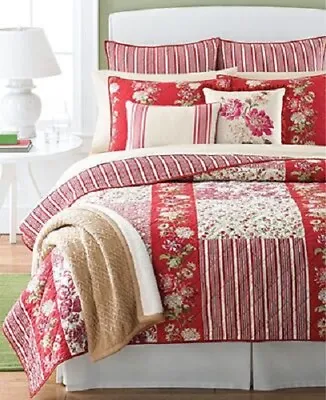 NEW Martha Stewart Quilt VTG Petal Floral Red Queen Full Blanket Cotton 2013  • $237.50