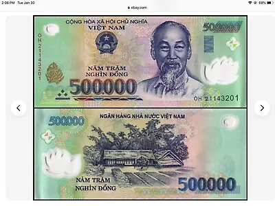 3 Million Vietnamese Dong (500000 X 6) VND Polymer Notes Original COA Incl. • $202