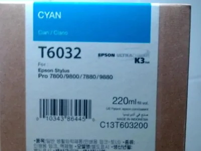Epson CYAN K3 Ink Cartridge T6032 UltraChrome For Epson Stylus Pro • $45