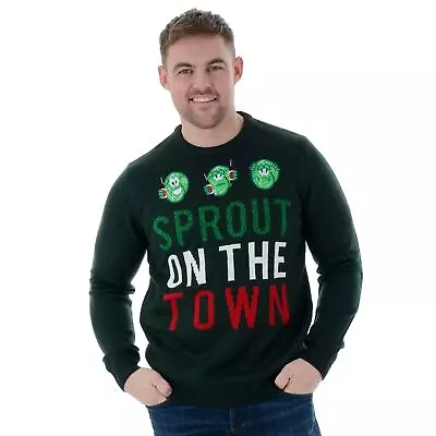 £17.99 • Buy Mens Novelty Funny Knitted Christmas Jumper Xmas Sweater Sprout On The Town