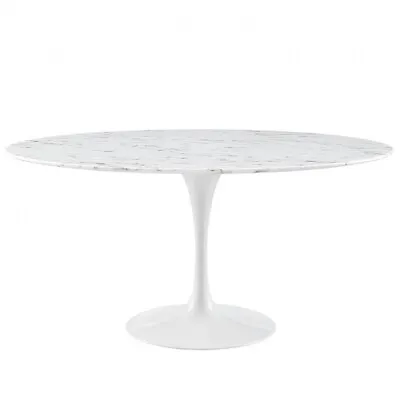 60  Round Tulip Dining Table White Artificial Marble Top Lacquered Metal Base • $1169.96