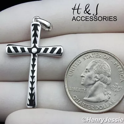 Men Solid 925 Sterling Silver Plain Simple Silver/black Cross Pendant*asp430 • $24.99