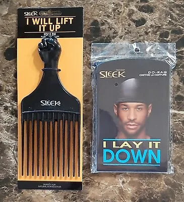 $9.99 • Buy Sleek Afro Pick BLACK FIST PIK Hair Lift Style Comb &Black I Lay It Down Do Rag 