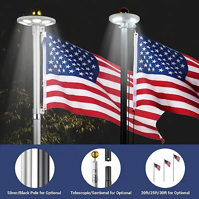 Yescom Flag Pole Kit Heavy Duty Aluminum Flagpole US Flag+Ball Top LED Solar • $173.90