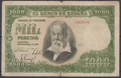 Banknotes Spain 1000 Pesetas Year 1951 Sorolla - Without Series • £15.06