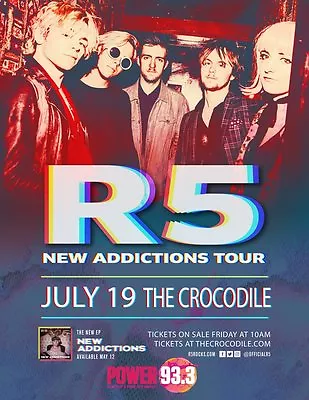 R5  NEW ADDICTIONS TOUR  2017 SEATTLE CONCERT POSTER - Pop Rock Power Pop Music • $15.96