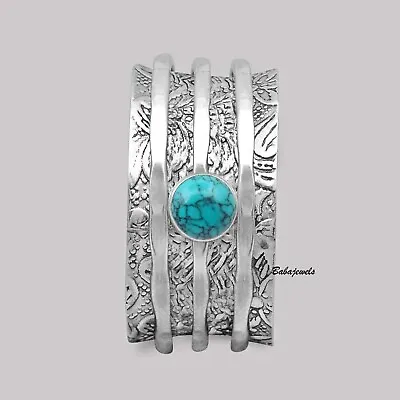 £9.56 • Buy Turquoise Ring 925 Sterling Silver Spinner Ring Meditation Handmade Jewelry FA26