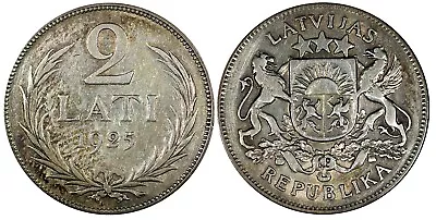 Latvia Silver 1925 2 Lati 2 Years Type 27mm KM# 8 (24 327) • $14.95