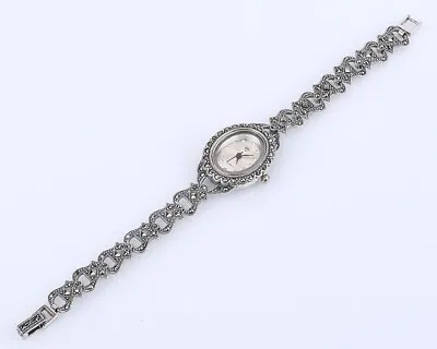 Ladies Marcasite Simulated .925 Solid Sterling Silver Wristwatch #53811 • $256.97