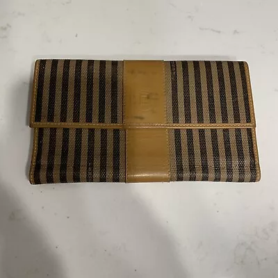 Vintage Fendi Black Brown Leather Long Bifold Women’s Wallet Includes Check Book • $55